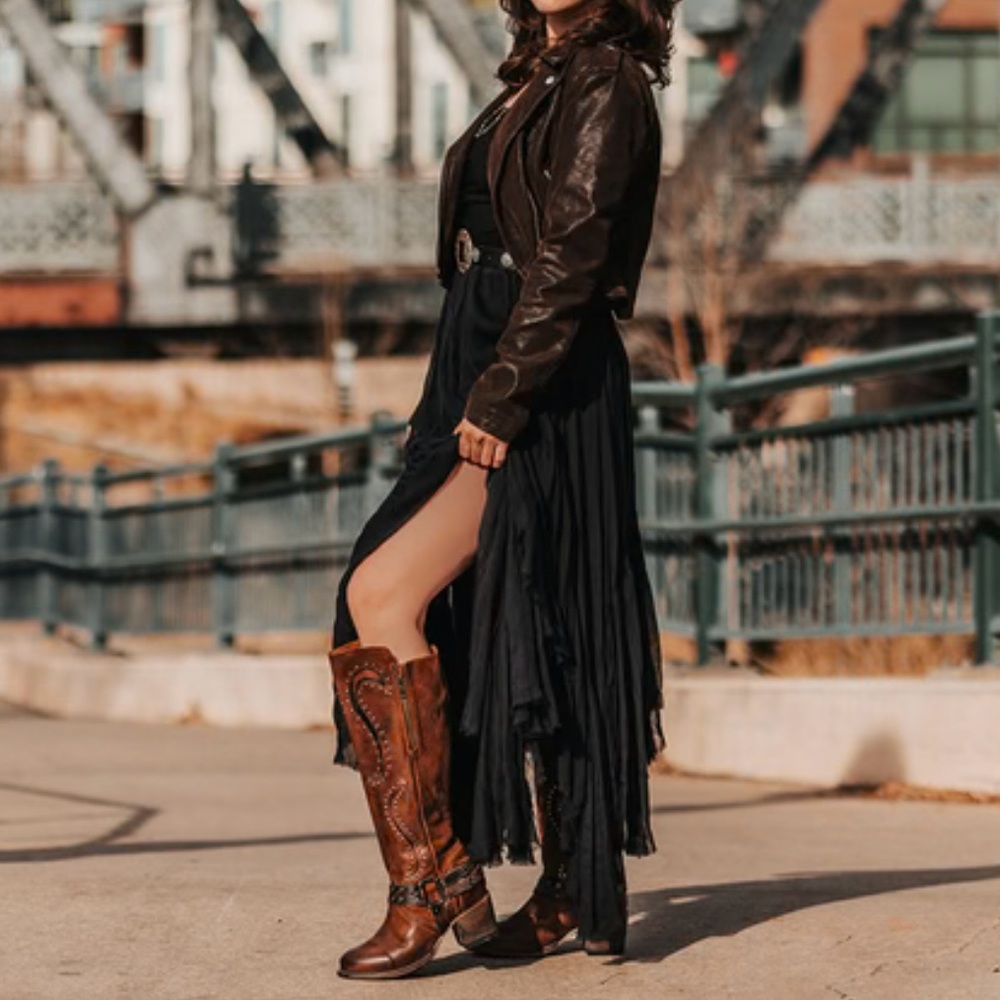 FREEBIRD Brown Leather Studded Knee High Boots- Coyote size 8